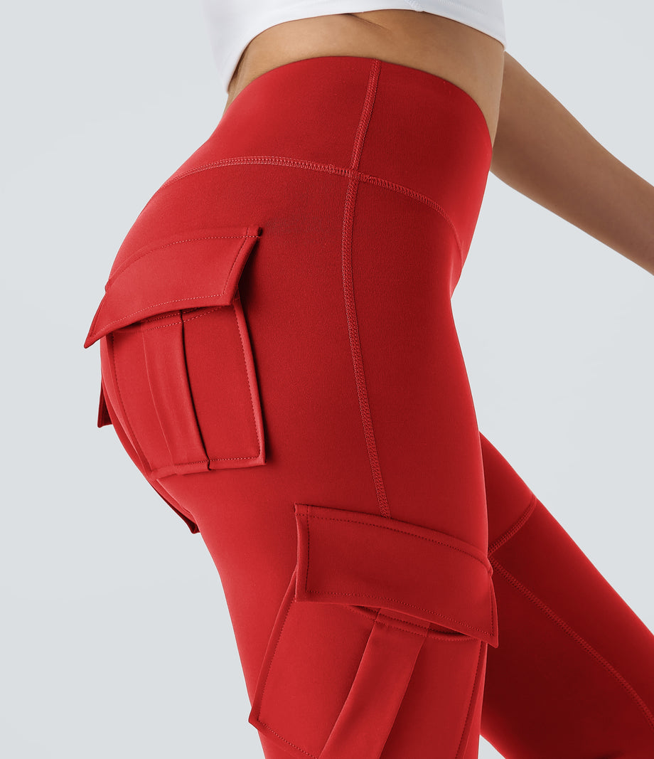 DayStretch High Waisted Cargo Pocket Skinny Yoga Leggings - Valiant Poppy