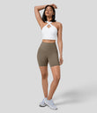 Halara UltraSculpt™ High Waisted Tummy Control Pocket Shaping Training Biker Shorts 7'' - Dawn Brown
