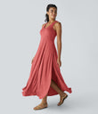 U Neck Flowy Maxi Casual Tank Dress - Poinsettia Floral Yarn