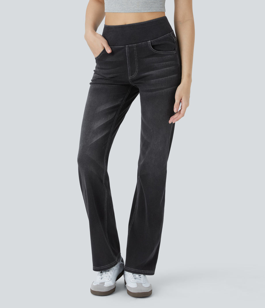 Halara Flex™ High Waisted Pockets Washed Casual Bootcut Jeans - Carbon Paint Denim