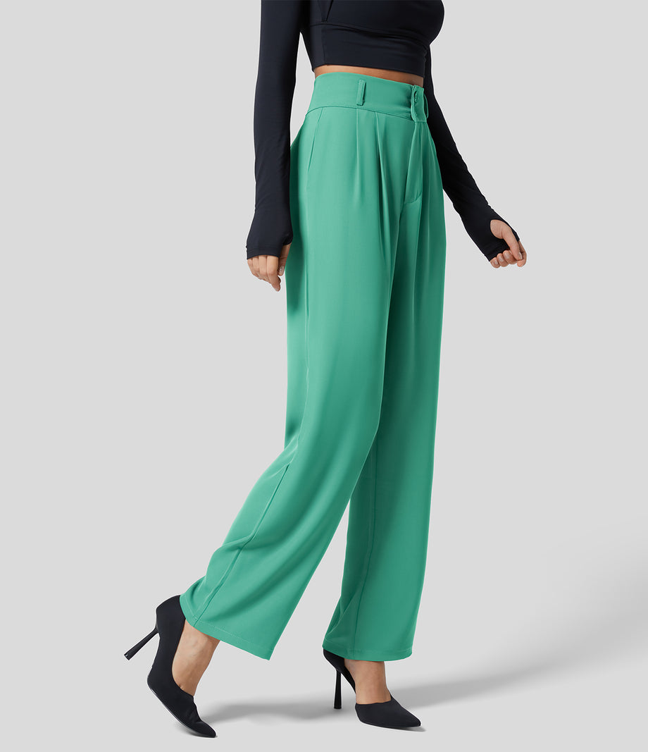 Halara Flex™ High Waisted Zipper Pocket Shirred Straight Leg Work Pants - Spearmint