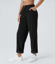 Mid Rise Zipper Pocket Corduroy Casual Pants - Black