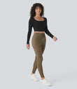 SoftlyZero™ Plush High Waisted Drawstring Pocket Plain Full Length Joggers - Chestnut Brown