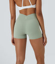 SoftlyZero™ High Waisted Crossover Plain Yoga Biker Shorts 3''-UPF50+ - Asparagus