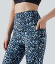 Halara UltraSculpt™ Leopard Print High Waisted Tummy Control Yoga Leggings with Pockets - Black and Blue Leopard