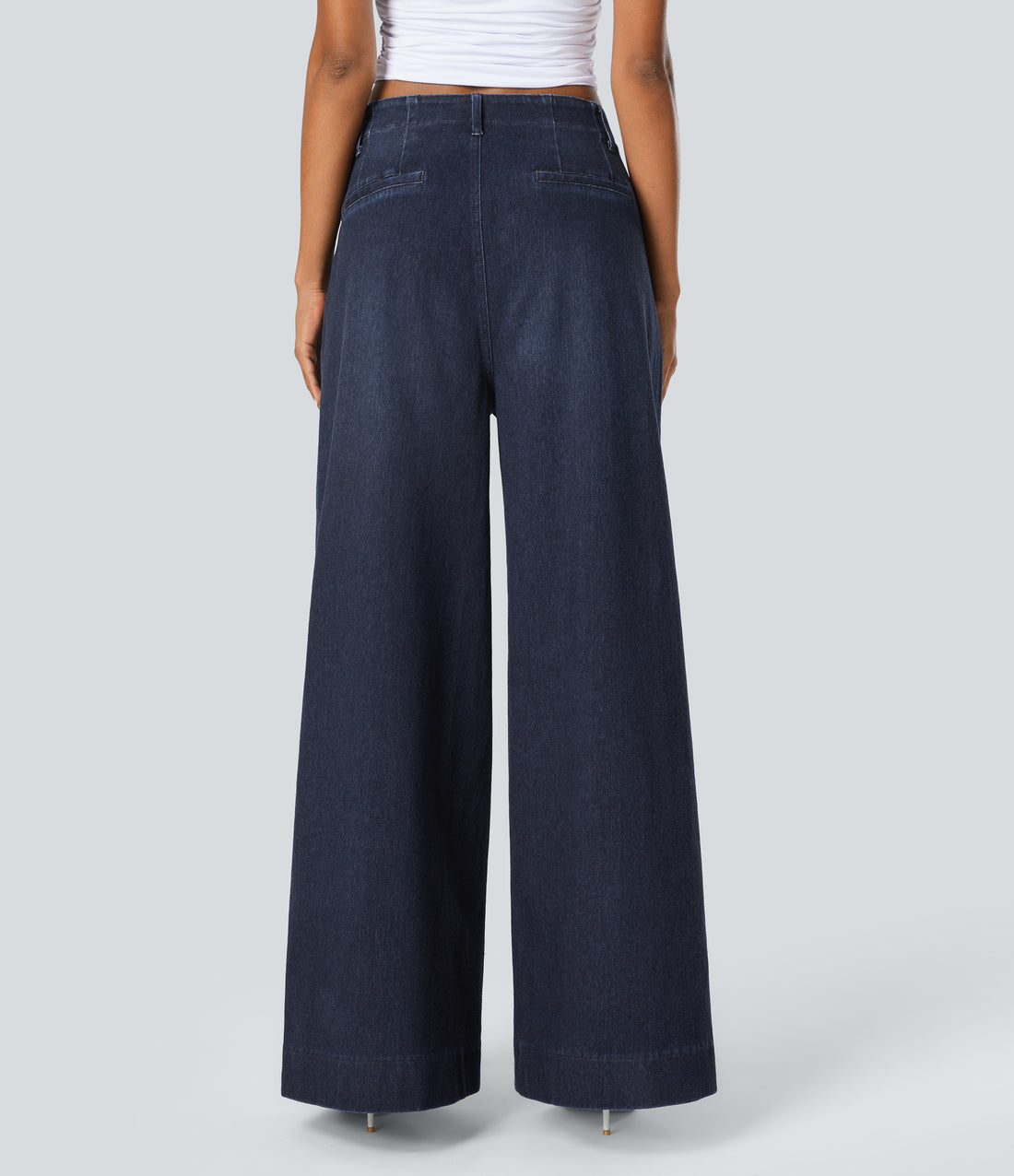 Halara Flex™ High Waisted Pockets Washed Casual Wide Leg Jeans - Deep Blue Water Denim