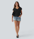 V Neck Short Sleeve Casual T-Shirt - Black