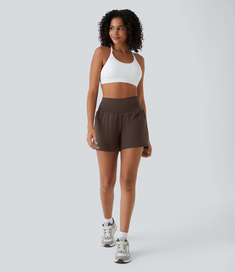 SoftlyZero™ Airy Super High Waisted 2-in-1  Cool Touch Yoga Shorts 5'' with Pockets-Longer Length - Chocolate Martini