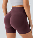 Halara UltraSculpt™ High Waisted Scrunch Butt Lifting Tummy Control Pocket Shaping Workout Biker Shorts 5'' - Evening Red