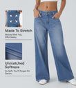 Halara Flex™ Low Rise Zipper Pockets Washed Baggy Wide Leg Casual Jeans - Blue Spruce Denim
