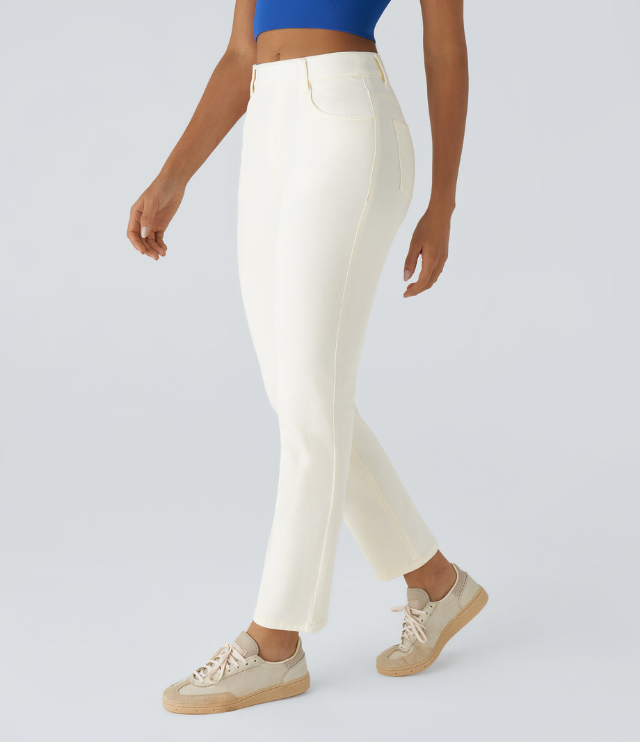 Halara Flex™ High Waisted Pockets Straight Leg Washed Casual Jeans - Beige Denim