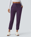 Mid Rise Drawstring Curved Hem Quick Dry Golf Tapered Pants with Pockets-UPF40+ - Blackberry Cordial