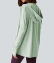 Hooded Cowl Neck Long Sleeve Thumb Hole Yoga Sports Top with Pockets - Dewkist