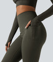 Halara Ultrasculpt™ Heat High Waisted Tummy Control Crossover Back Fleece Running Leggings with Pockets - Forest Night