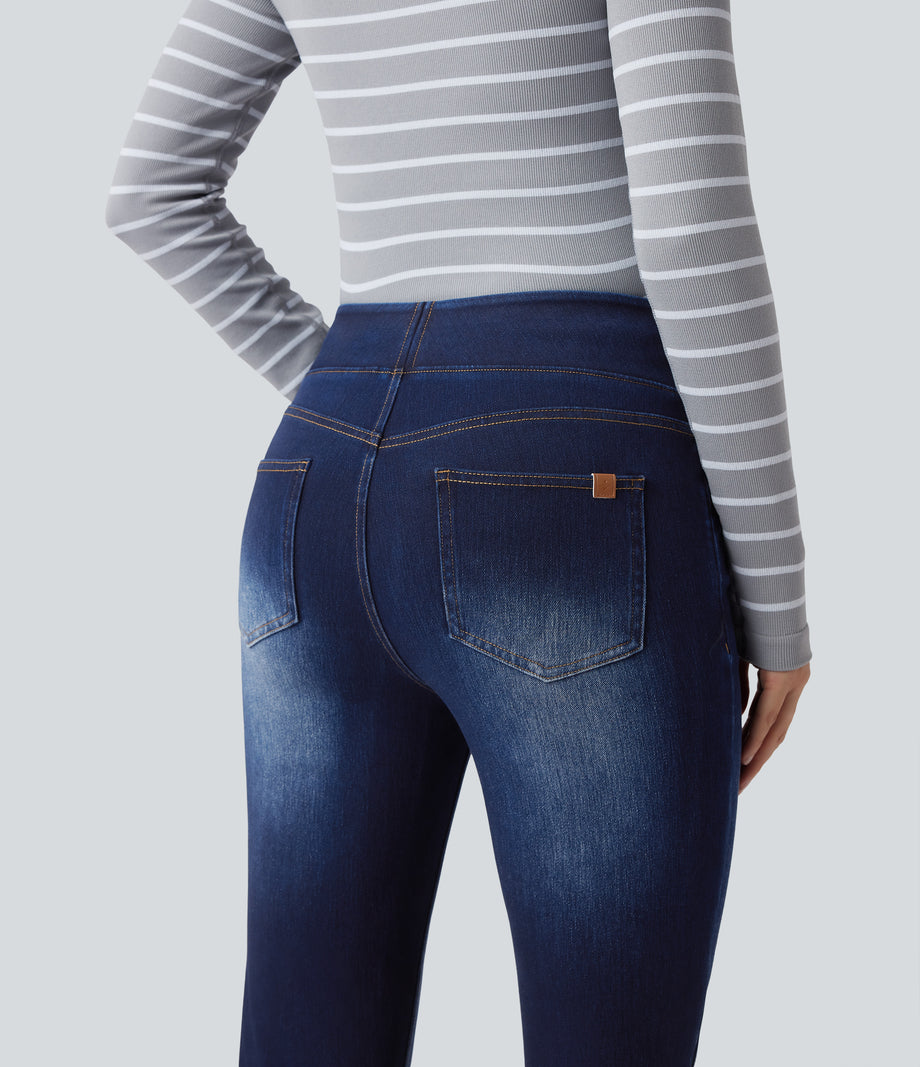 Halara Flex™ High Waisted Pockets Washed Casual Bootcut Jeans - Inkling  Blue Denim