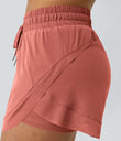 Mid Rise Drawstring Contrast Mesh 2-in-1 Flowy Running Shorts 3'' - Persimmon Red