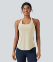 Halara UltraSculpt™ Round Neck Crisscross Back Running Tank Tops DD-F Cups - Almond Milk