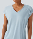 V Neck Short Sleeve Casual T-Shirt - Baby Blue