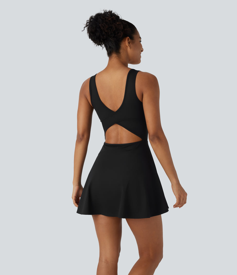 SoftlyZero™ Airy U Neck 2-in-1 Pocket Mini Cool Touch Dance Active Dress - Black