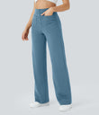 DayStretch High Waisted Pockets Straight Leg Casual Pants - Warm Mid Blue