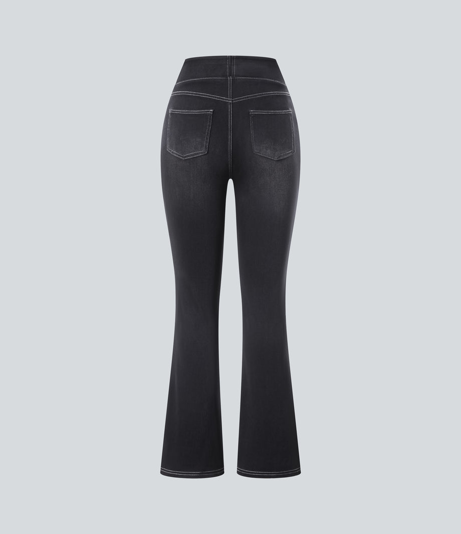 Halara Flex™ High Waisted Pockets Washed Casual Bootcut Jeans - Carbon Paint Denim