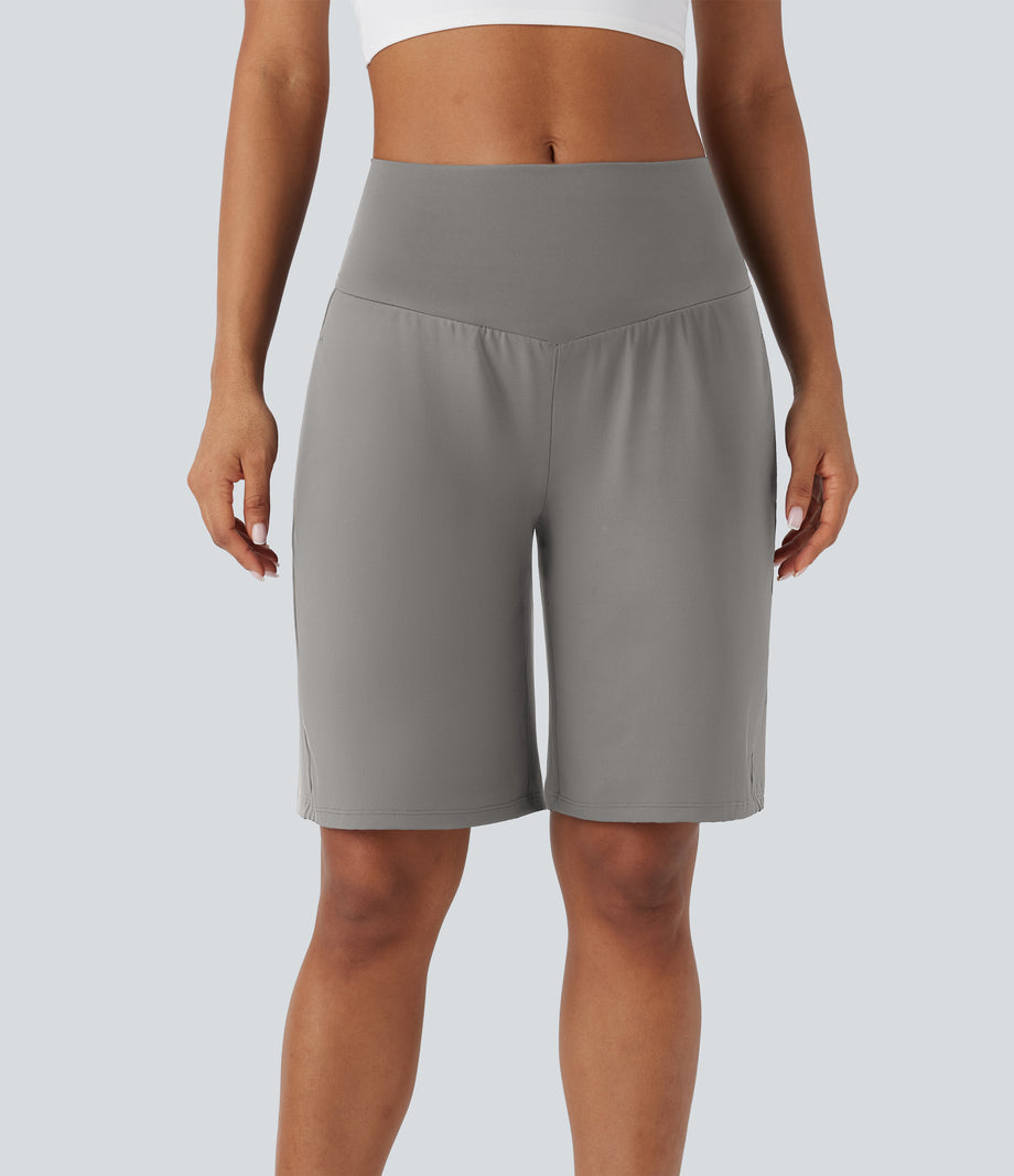 SoftlyZero™ Airy High Waisted Pockets Cool Touch Yoga Bermuda Shorts - Steeple Gray