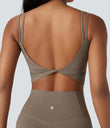 Halara UltraSculpt™ Double Straps Twisted Backless Cropped Yoga Tank Top - Dawn Brown