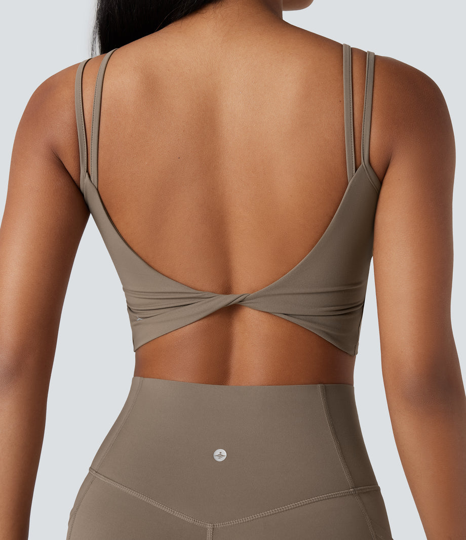 Halara UltraSculpt™ Double Straps Twisted Backless Cropped Yoga Tank Top - Dawn Brown