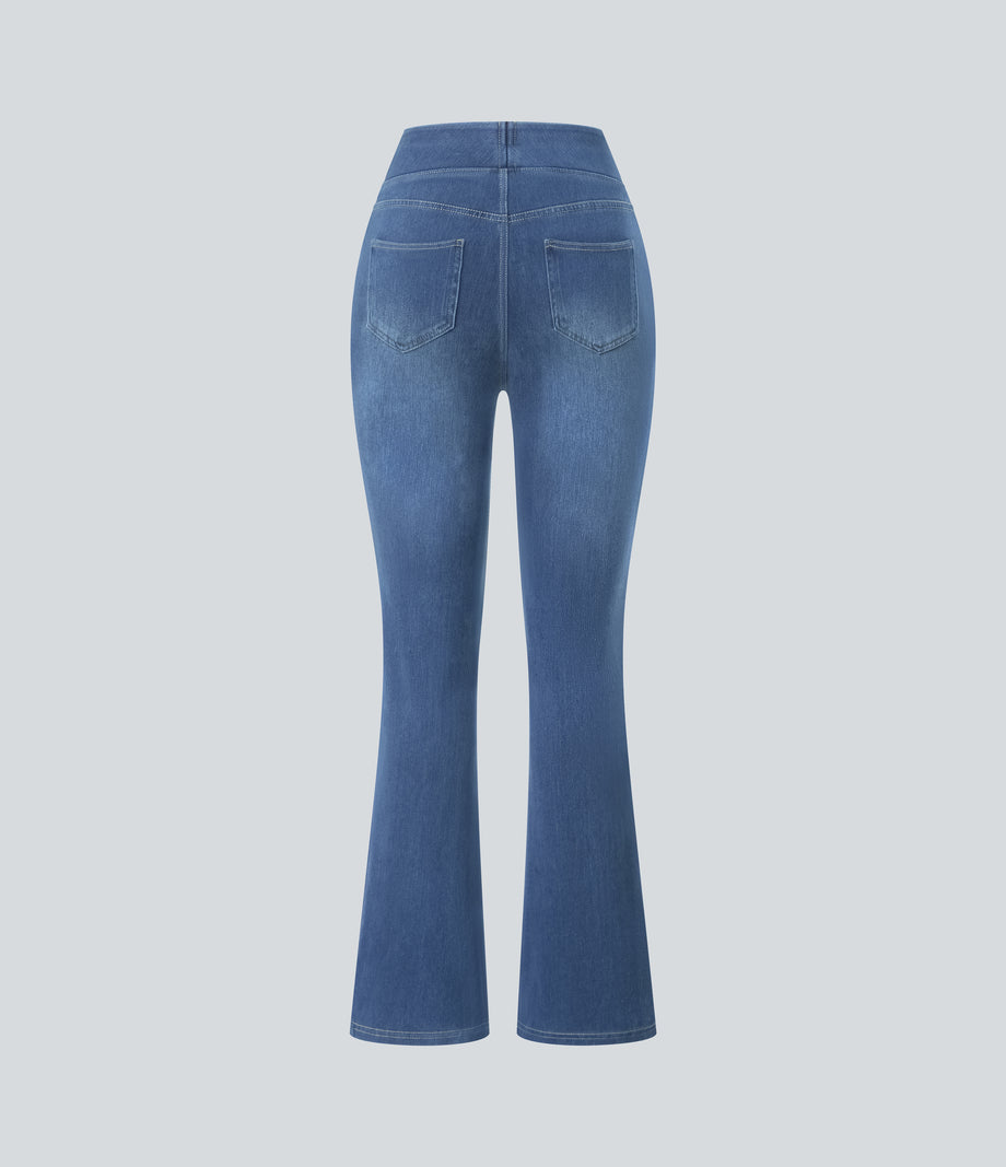 Halara Flex™ High Waisted Pockets Washed Casual Bootcut Jeans - Denim Dark Blue
