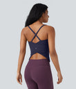 Scoop Neck Crisscross Back Crossover Hem Yoga Cami Top - Evening Blue