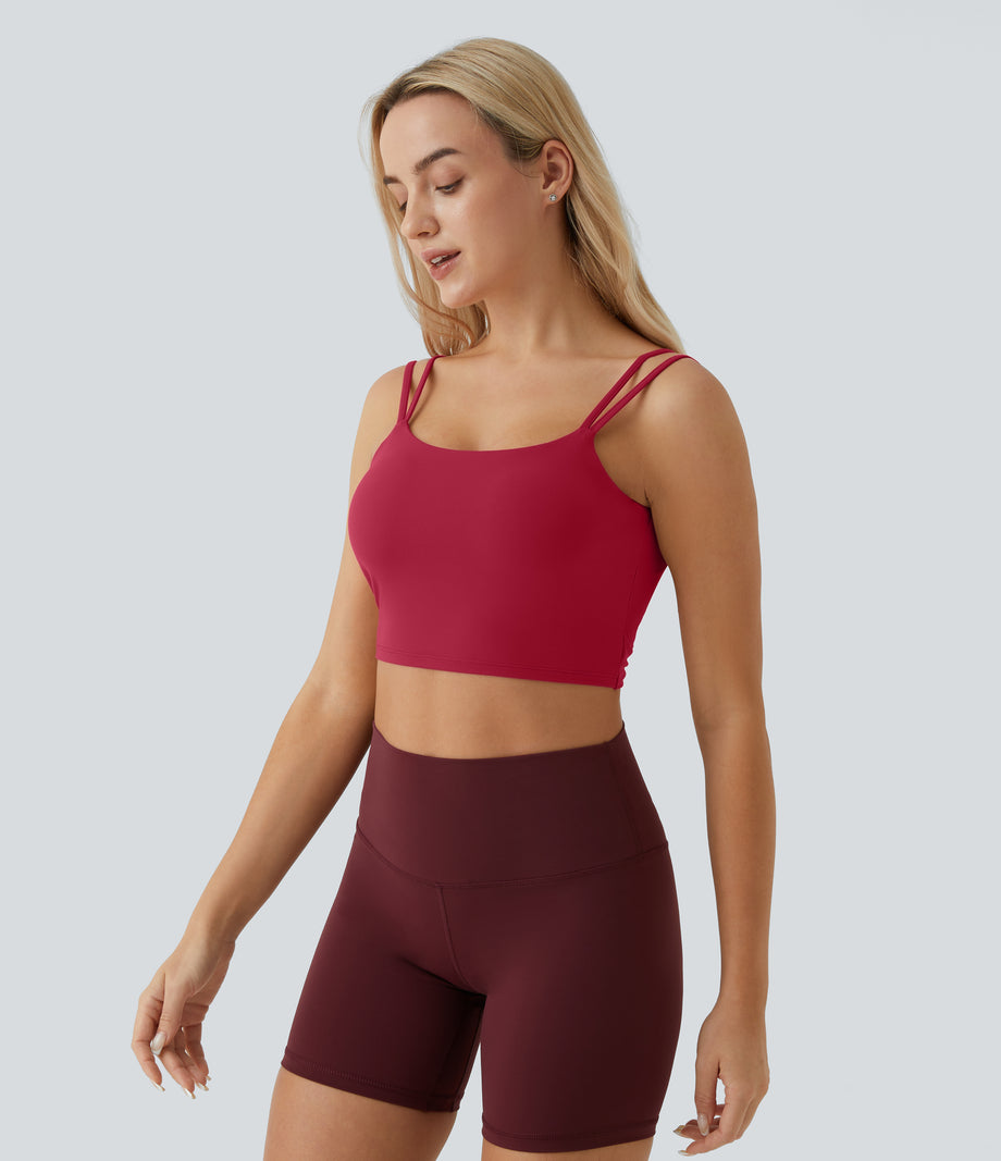 Double Straps Cropped Yoga Tank Top - Scarlet Sage