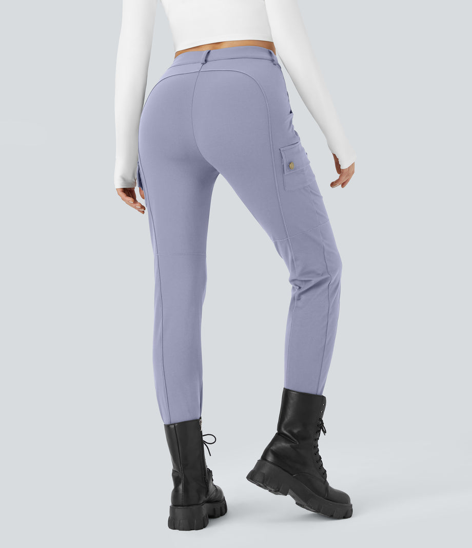 DayStretch High Waisted Zipper Pockets Solid Skinny Cargo Pants - Icelandic Blue