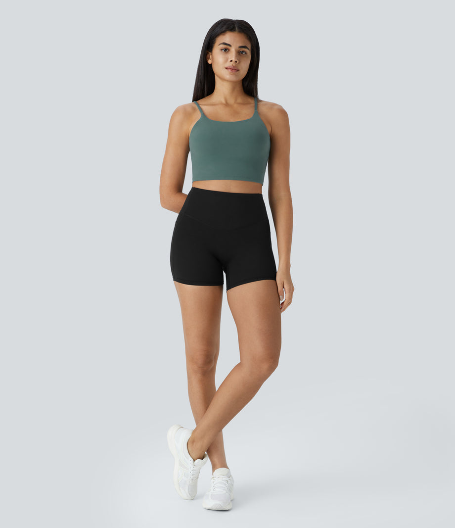 Basic Padded Workout Cropped Low Support Tank Top A-D Cups - Blue Spruce