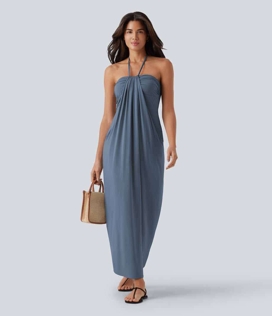 Halter Tie Back Maxi Dress with Pockets - Mountain Spring