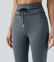 High Waisted Drawstring Stripe Flare Yoga Pants with Pockets - Oceanic Teal