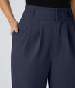 Halara Flex™ High Waisted Zipper Pocket Shirred Straight Leg Work Pants - Black Iris