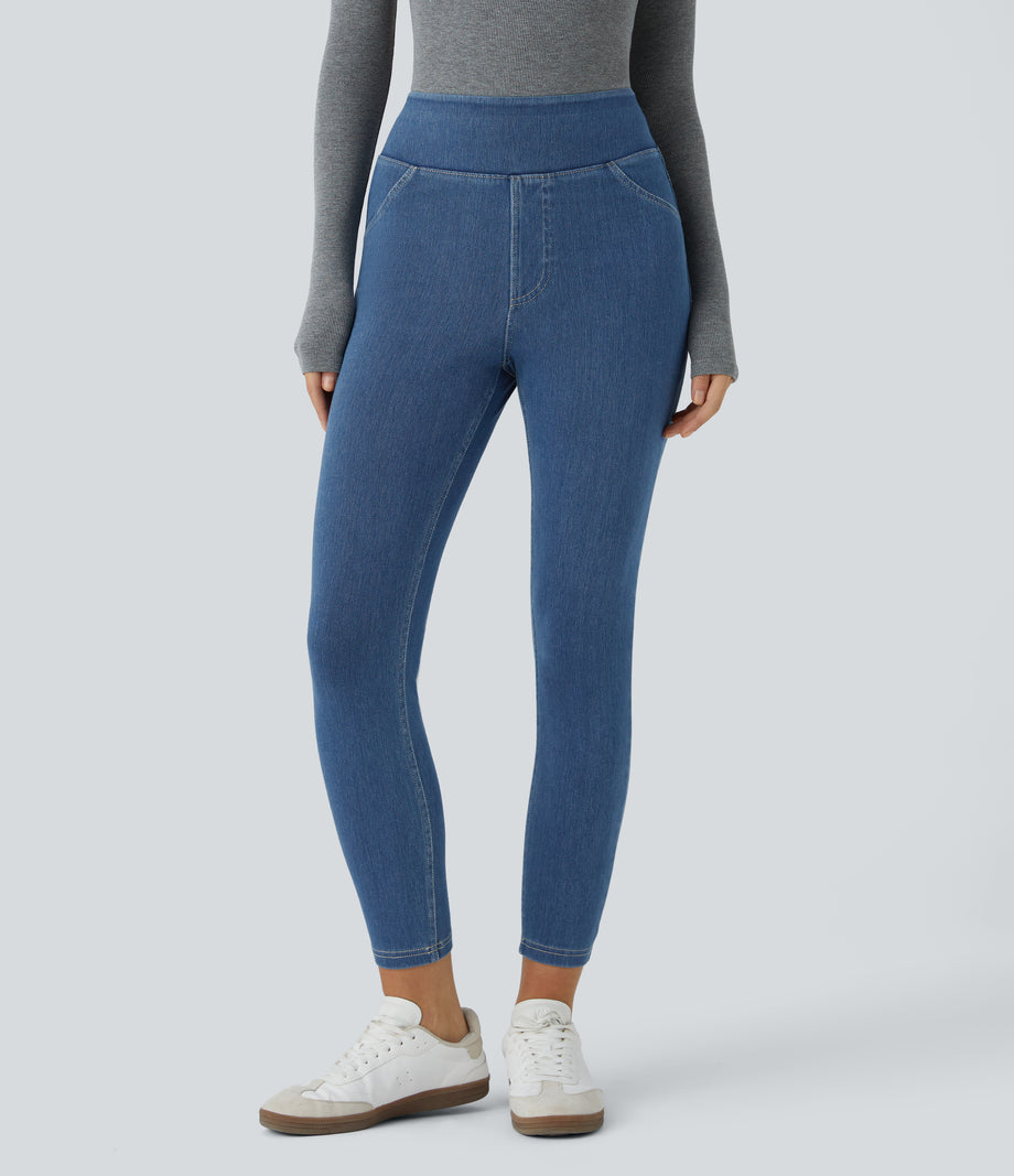 Halara Flex™ High Waisted Pocket Denim Casual Leggings - Denim Dark Blue