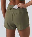 SoftlyZero™ Airy Crossover High Waisted 2-in-1 Cool Touch Yoga Shorts 3'' with Pockets - Withered Green