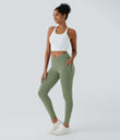 SoftlyZero™ Crossover Pocket Plain Leggings-UPF50+ - Asparagus