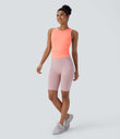 Round Neck Racerback Ruched Yoga Tank Top - Fusion Coral