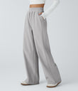 High Waisted Pocket Straight Leg Baggy Mop Corduroy Casual Pants - Glacier Gray