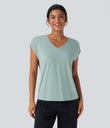 V Neck Short Sleeve Casual T-Shirt - Blue Surf