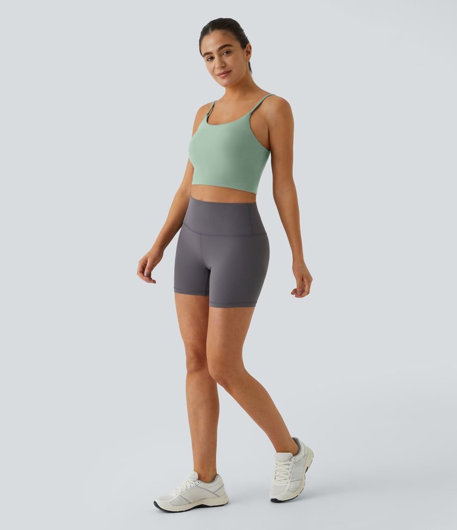 Basic Padded Workout Cropped Low Support Tank Top A-D Cups - Frosty Green