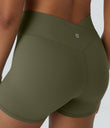 SoftlyZero™ High Waisted Crossover Plain Yoga Biker Shorts 3''-UPF50+ - Grass Grey Green