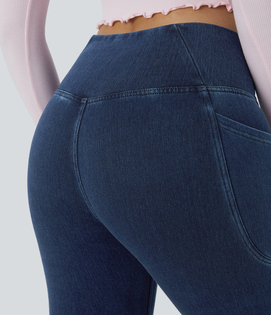 Halara Flex™ Crossover Pocket Washed Denim Work Leggings - Unitary Blue Denim