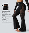 Halara UltraSculpt™ High Waisted Tummy Control Contrast Lace Yoga Flare Leggings with Pocket - Black