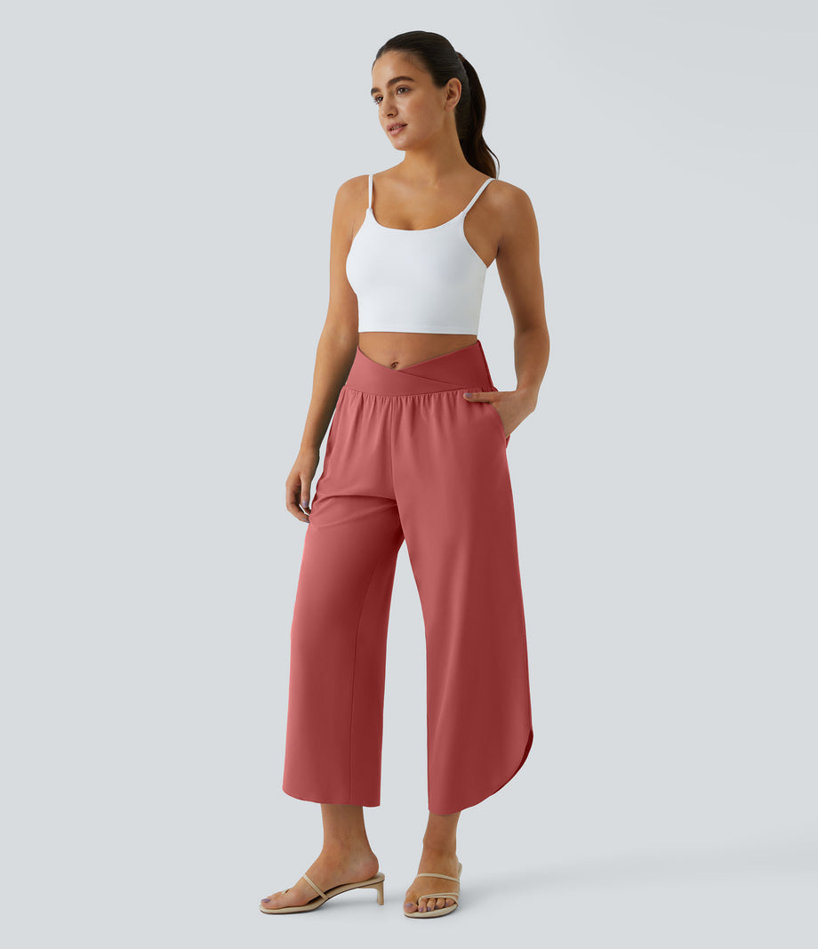 Breezeful™ High Waisted Crossover Quick Dry Resort Pants with Pockets - Kapok Red