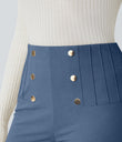 High Waisted Tummy Control Decorative Back Zipper Pockets Herringbone Work Leggings - Blue Horizon