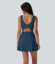 SoftlyZero™ Airy U Neck 2-in-1 Pocket Mini Cool Touch Dance Active Dress-Easy Peezy - Majolica Blue