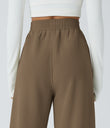 High Waisted Pocket Straight Leg Baggy Mop Corduroy Casual Pants - Chestnut Brown